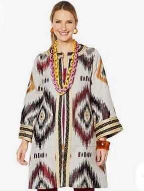 Rara Avis Jacket, Size XL, By Iris Apfel, Embroidered, Gray Gold Accents